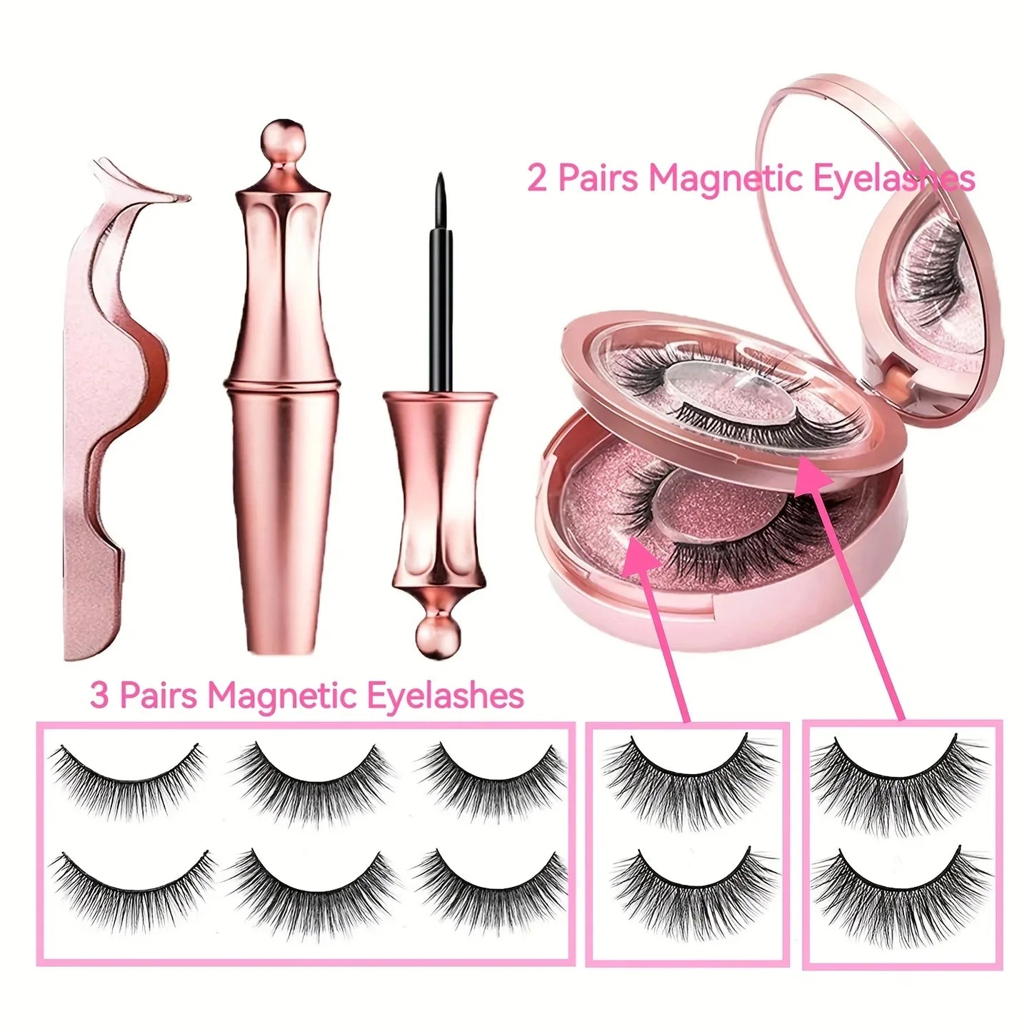 Kit Faux Cils Magnétiques 3D - 5 Paires avec Eyeliner - Masko shop