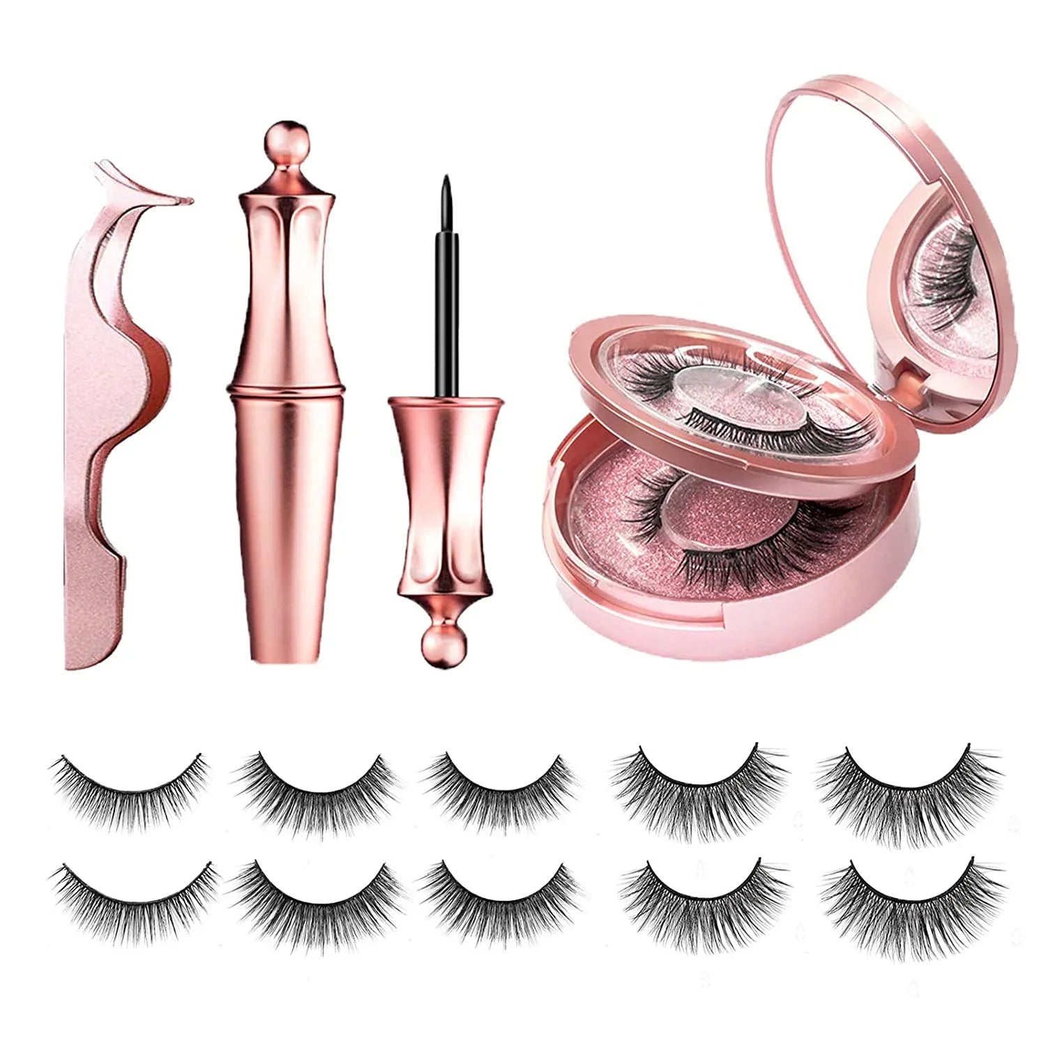 Kit Faux Cils Magnétiques 3D - 5 Paires avec Eyeliner - Masko shop