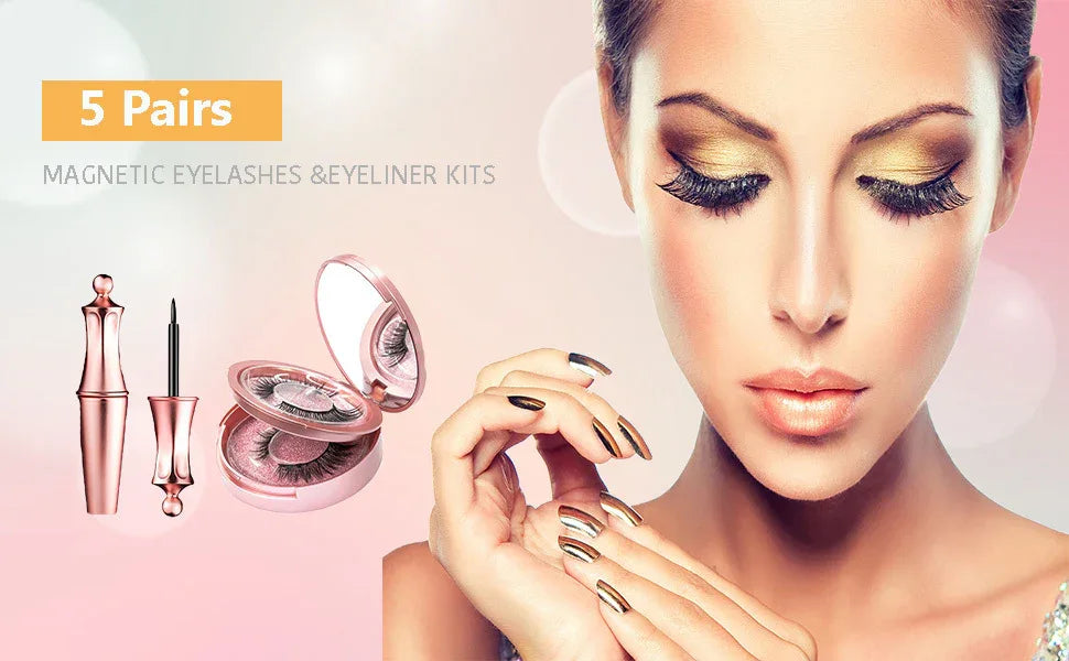 Kit Faux Cils Magnétiques 3D - 5 Paires avec Eyeliner - Masko shop