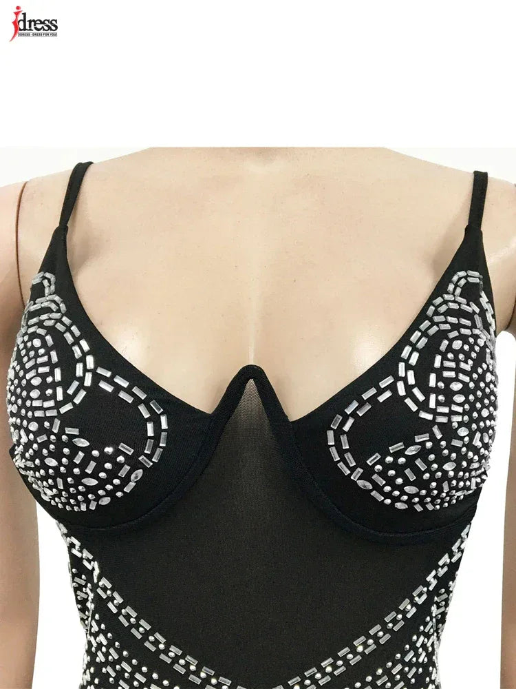 Robe Maxi HBLL - Maille Strass Brillante - Bretelles Spaghetti - Masko shop