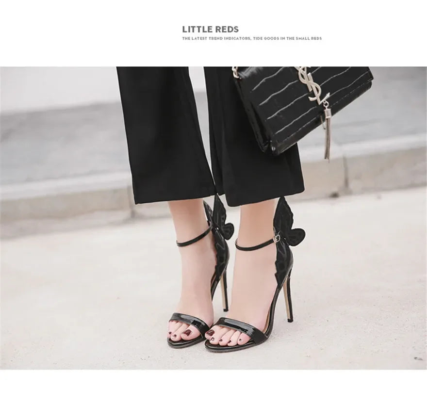 Sandales à Talons Hauts - Ailes de Papillon - Cuir Verni - Masko shop