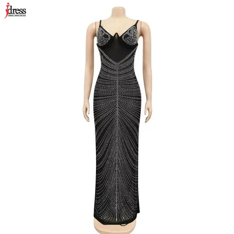 Robe Maxi HBLL - Maille Strass Brillante - Bretelles Spaghetti - Masko shop