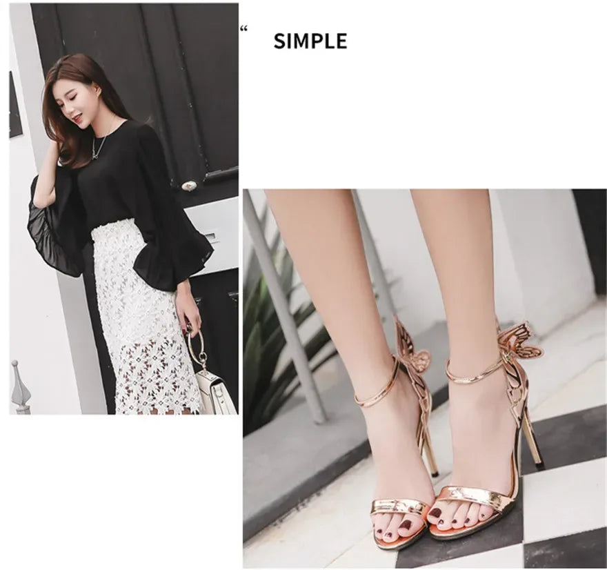 Sandales à Talons Hauts - Ailes de Papillon - Cuir Verni - Masko shop