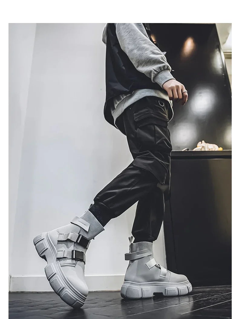 Hommes bottes plate-forme chaussures d'hiver décontracté en plein air cheville en cuir Cowboy tactique randonnée travail baskets concepteur de luxe