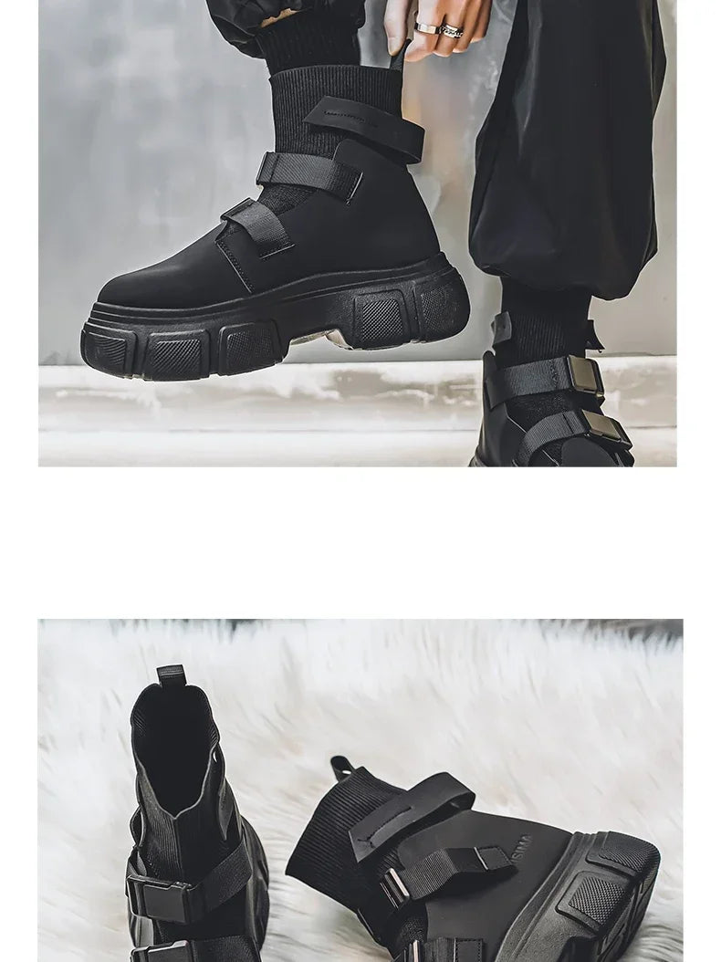 Hommes bottes plate-forme chaussures d'hiver décontracté en plein air cheville en cuir Cowboy tactique randonnée travail baskets concepteur de luxe