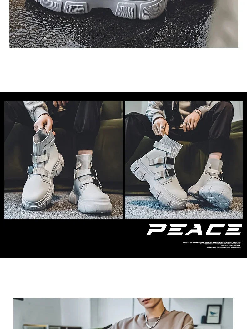 Hommes bottes plate-forme chaussures d'hiver décontracté en plein air cheville en cuir Cowboy tactique randonnée travail baskets concepteur de luxe