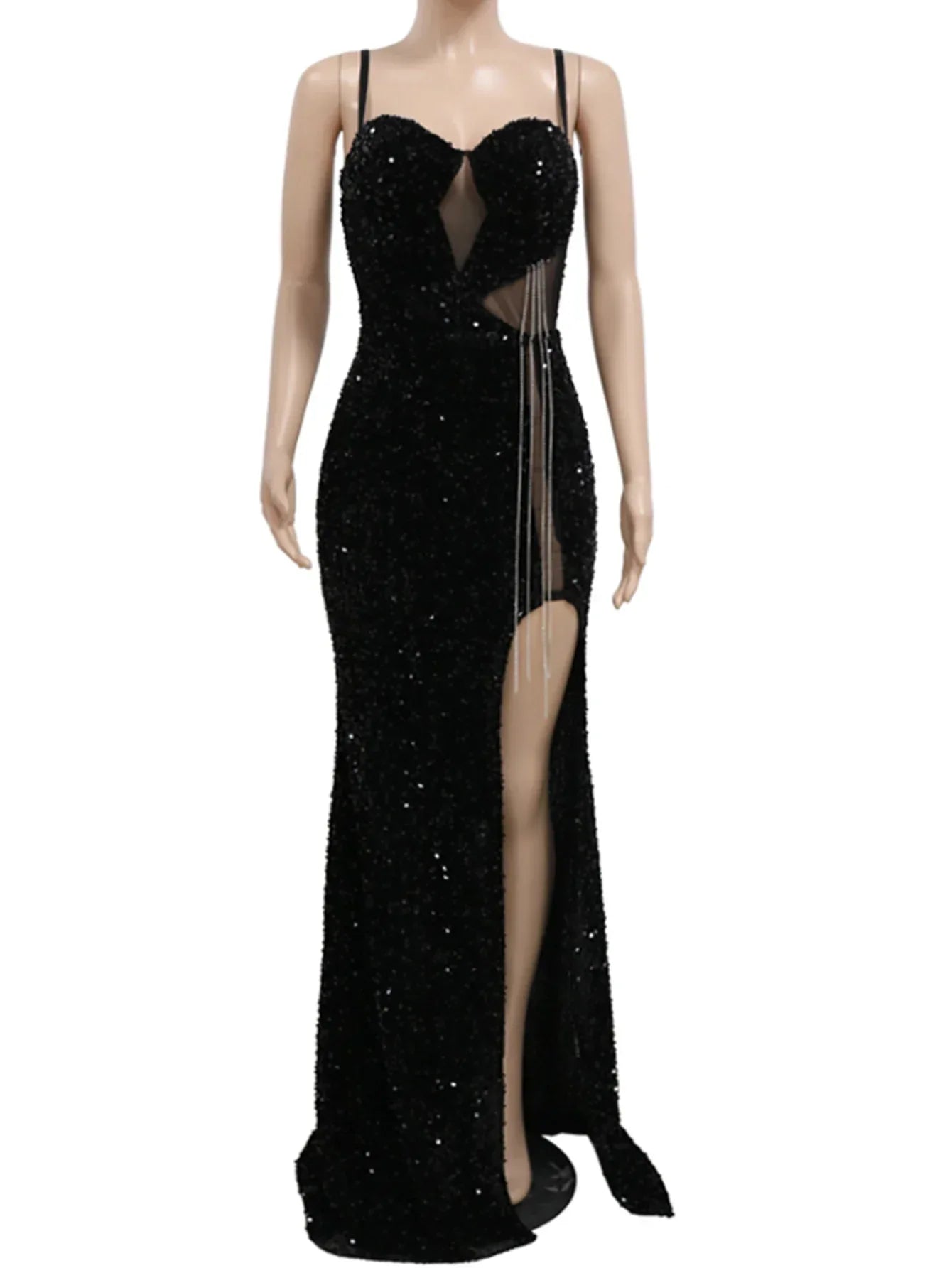 Robe Maxi Noire à Paillettes - Transparente - Style Sexy - Masko shop