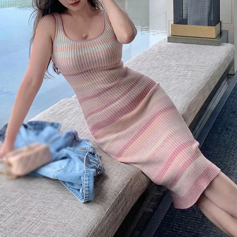 Robe Rayures Arc-en-Ciel Tricotée - Masko shop