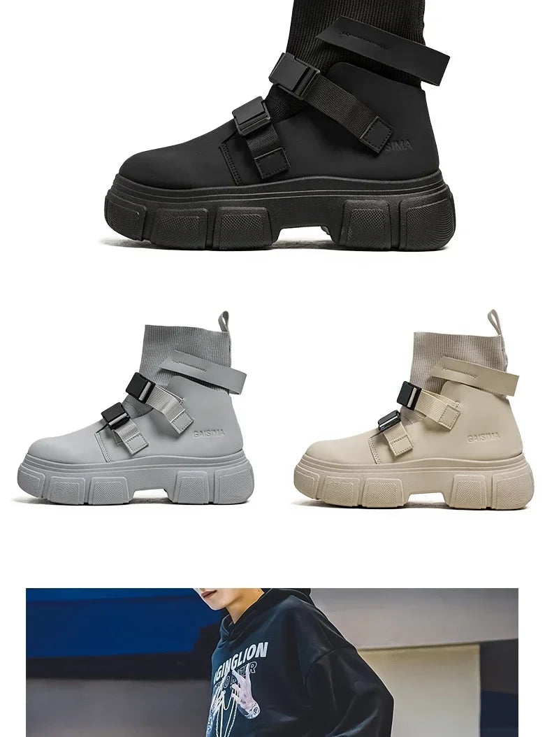 Hommes bottes plate-forme chaussures d'hiver décontracté en plein air cheville en cuir Cowboy tactique randonnée travail baskets concepteur de luxe