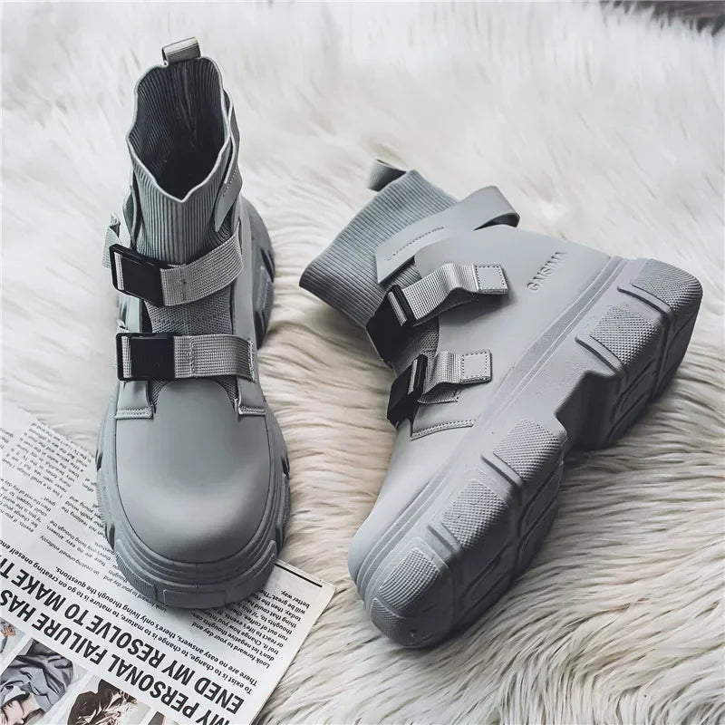 Hommes bottes plate-forme chaussures d'hiver décontracté en plein air cheville en cuir Cowboy tactique randonnée travail baskets concepteur de luxe