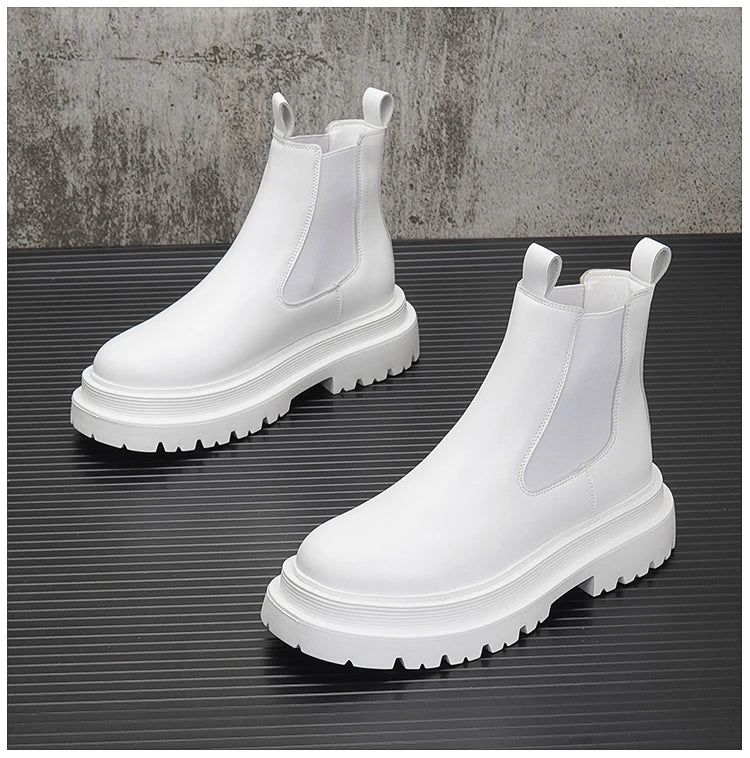 Hommes de luxe mode fête bal haute chelsea bottes automne hiver chaussures noir blanc cowboy plate-forme botte en cuir original botas homme
