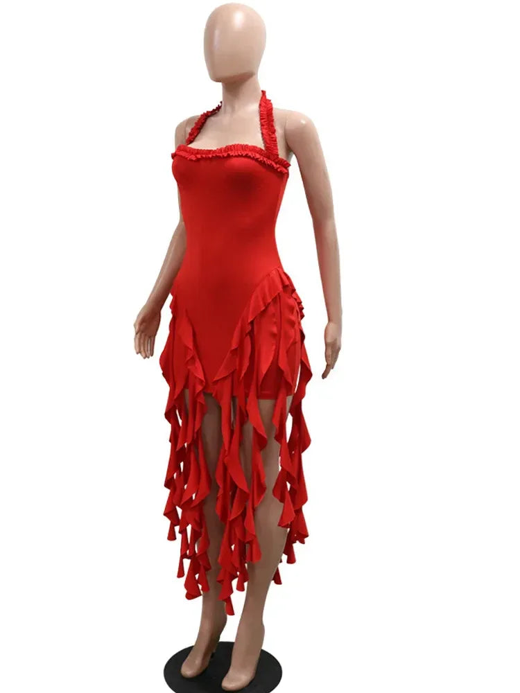 Robe de Soirée à Volants - Col Licou - Style Glamour - Masko shop