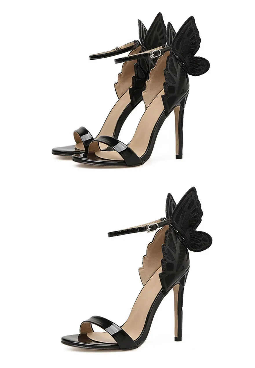 Sandales à Talons Hauts - Ailes de Papillon - Cuir Verni - Masko shop