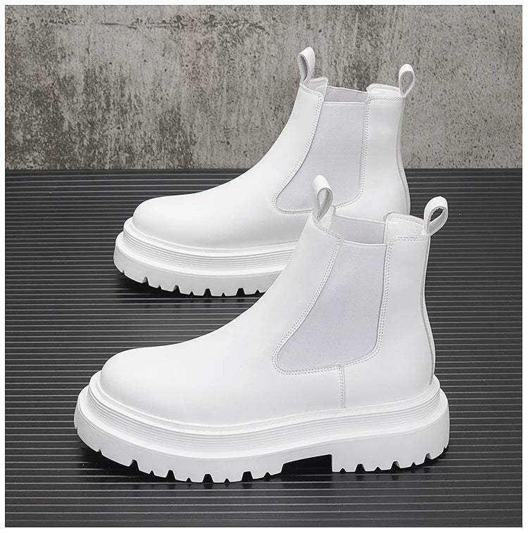Hommes de luxe mode fête bal haute chelsea bottes automne hiver chaussures noir blanc cowboy plate-forme botte en cuir original botas homme