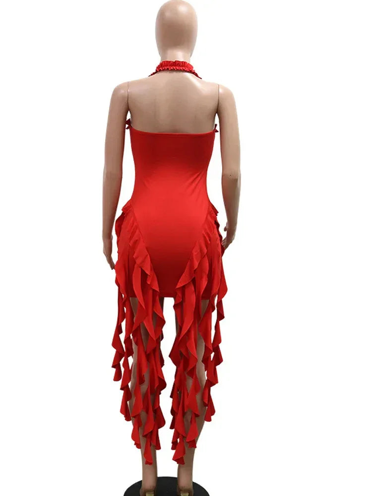 Robe de Soirée à Volants - Col Licou - Style Glamour - Masko shop