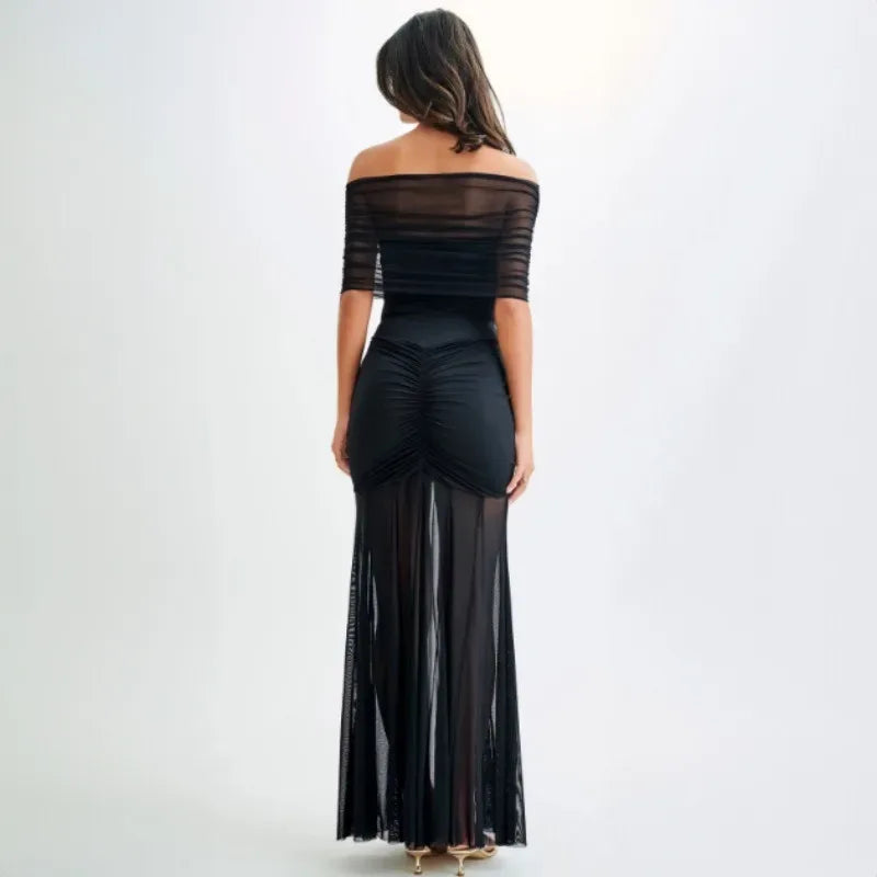 Robe de Soirée Longue SERENA - Maille Plissée Élégante - Masko shop