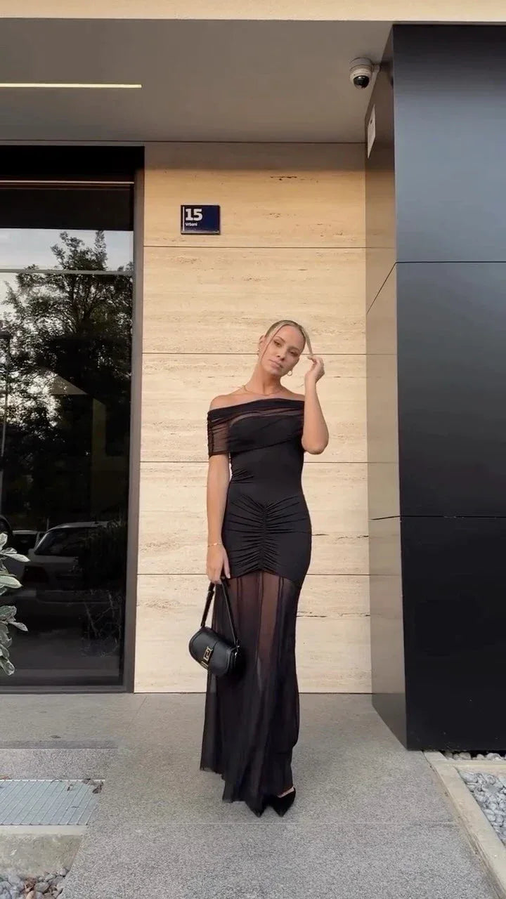 Robe de Soirée Longue SERENA - Maille Plissée Élégante - Masko shop