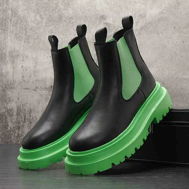Hommes de luxe mode fête bal haute chelsea bottes automne hiver chaussures noir blanc cowboy plate-forme botte en cuir original botas homme