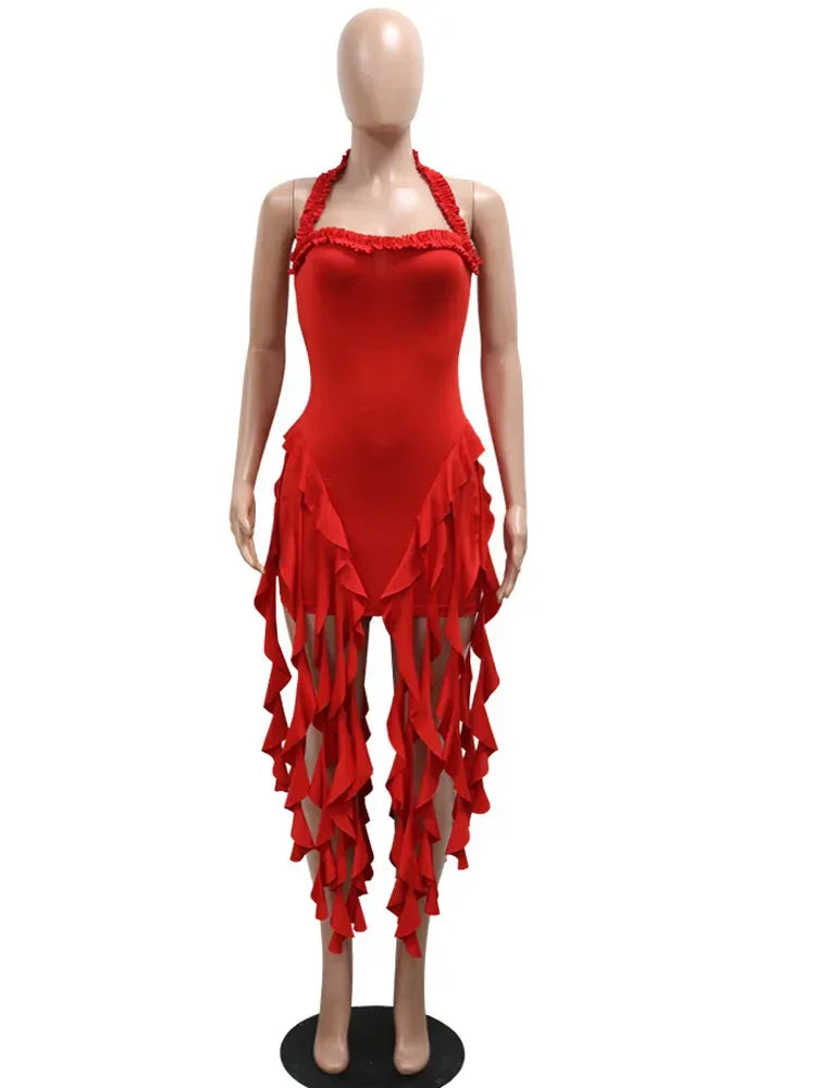 Robe de Soirée à Volants - Col Licou - Style Glamour - Masko shop