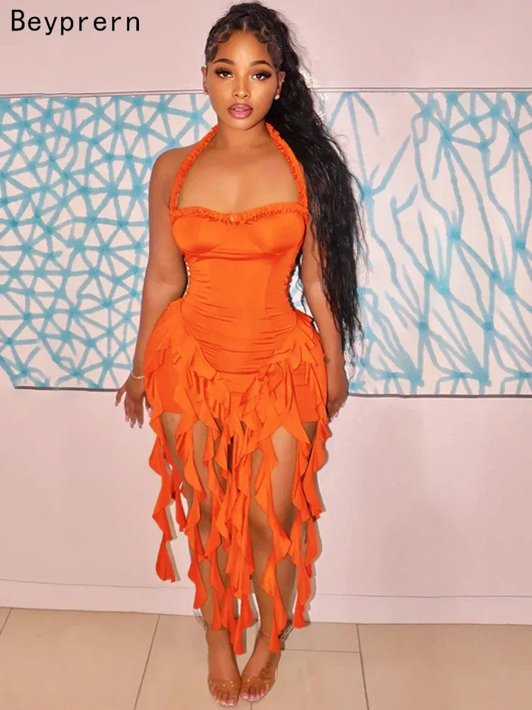 Robe de Soirée à Volants - Col Licou - Style Glamour - Masko shop