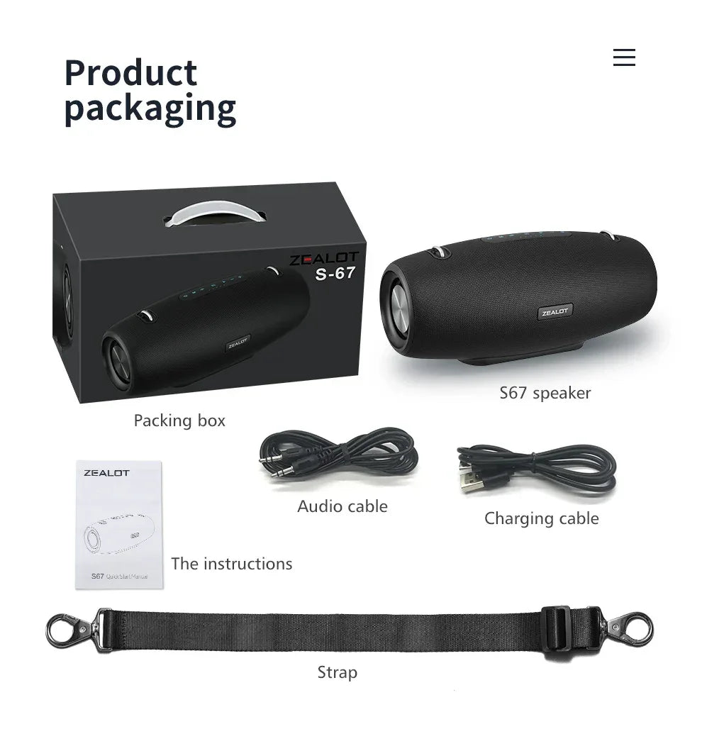 Haut-Parleur Bluetooth ZEALOT S67 - 60W Puissant - Son 3D Stéréo - Batterie 14400mAh - Masko shop