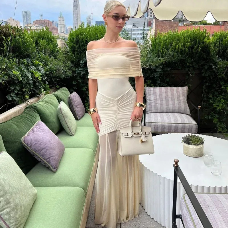 Robe de Soirée Longue SERENA - Maille Plissée Élégante - Masko shop