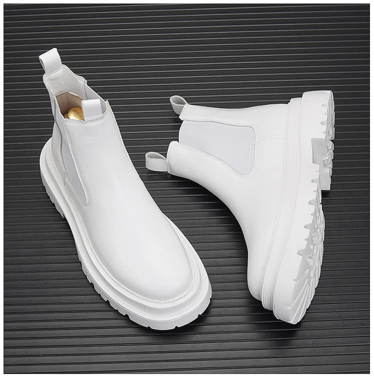 Hommes de luxe mode fête bal haute chelsea bottes automne hiver chaussures noir blanc cowboy plate-forme botte en cuir original botas homme