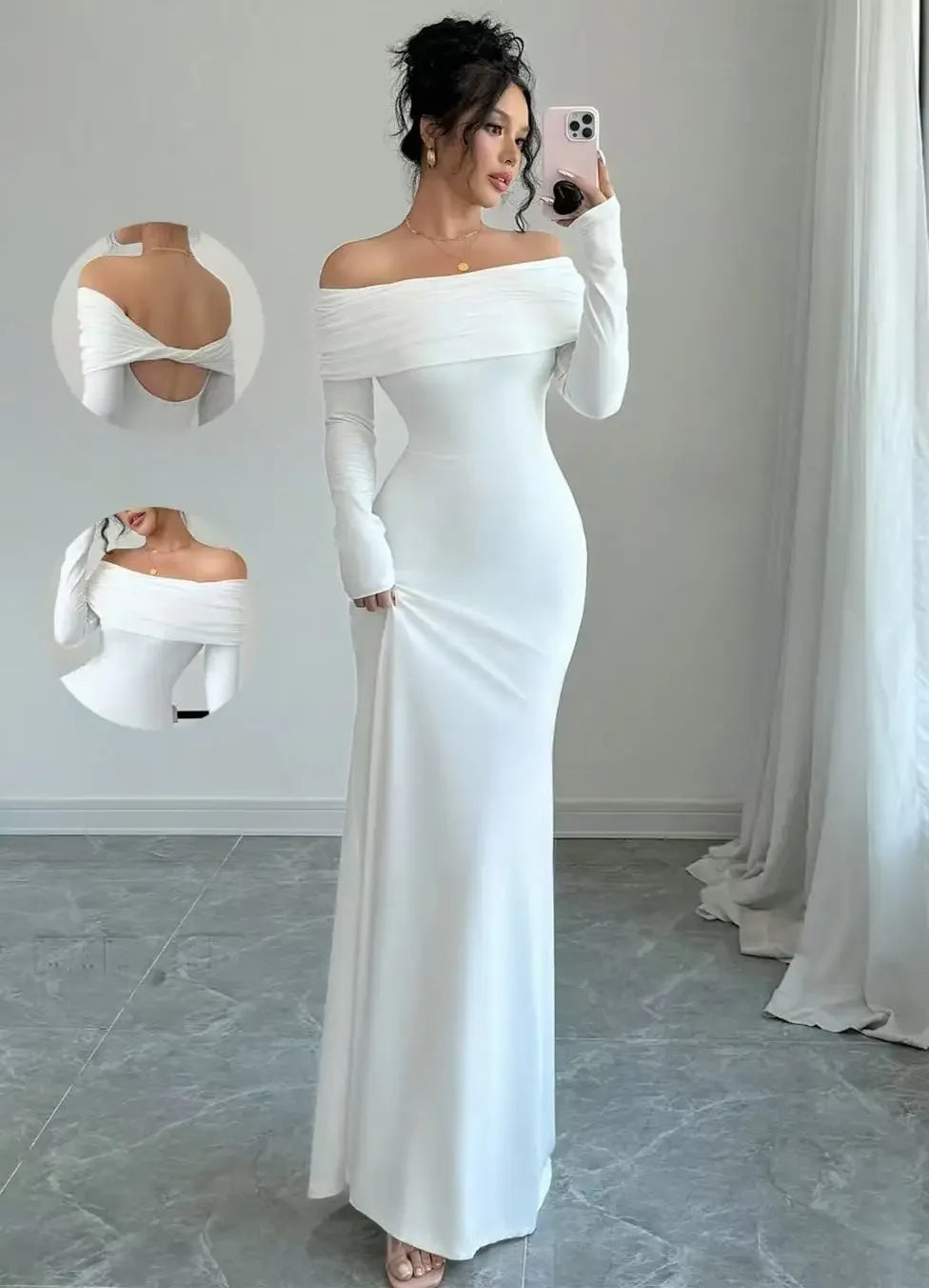 Robe Blanche Asymétrique Dos Nu - Masko shop