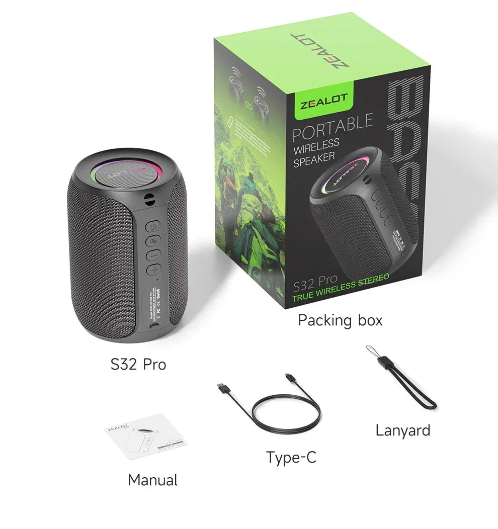 Haut-Parleur Bluetooth ZEALOT S32PRO - LED - Étanche - Masko shop
