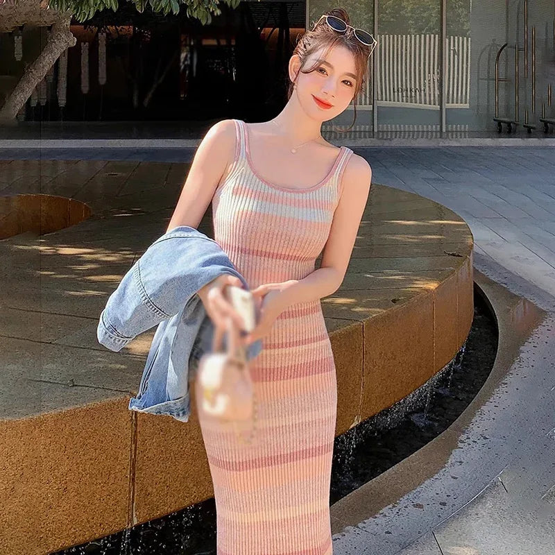 Robe Rayures Arc-en-Ciel Tricotée - Masko shop