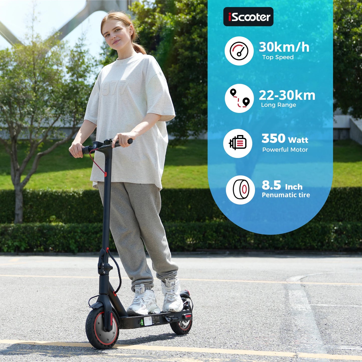 IScooter-Trottinette Électrique i9, Moteur 350W, 36V, 7,5 Ah, Autonomie 30km, 8.5 Pouces, Nid d'Abeille, Rika Scdoms avec Application, Affichage 35%