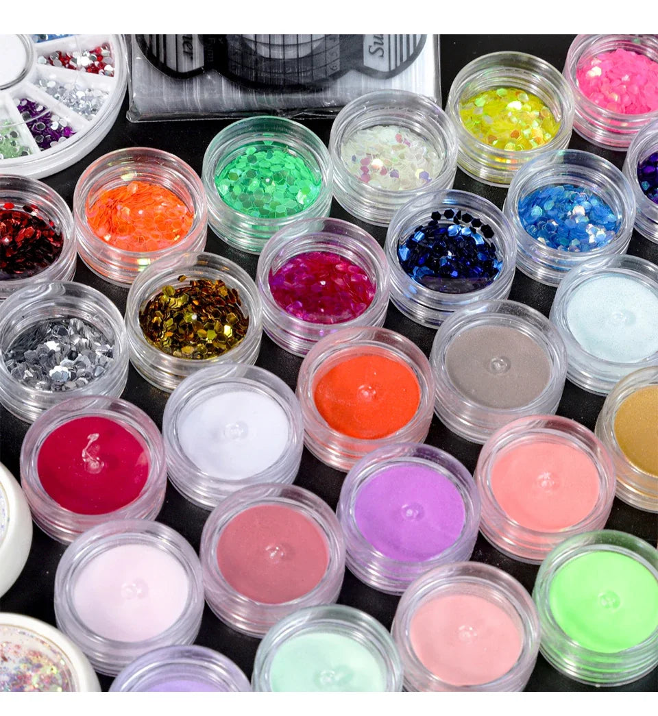 Kit d'ongles en acrylique, Kit de poudre acrylique avec lampe à ongles, colle à ongles en acrylique, poudre à paillettes, Kit d'outils d'art des ongles