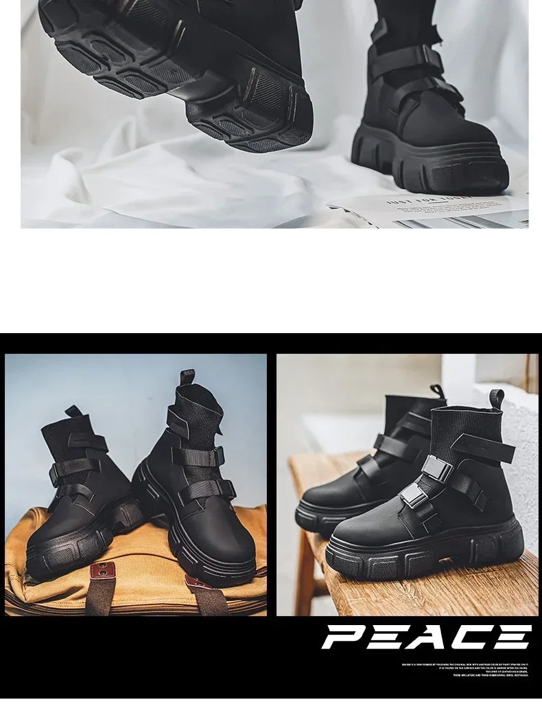 Hommes bottes plate-forme chaussures d'hiver décontracté en plein air cheville en cuir Cowboy tactique randonnée travail baskets concepteur de luxe