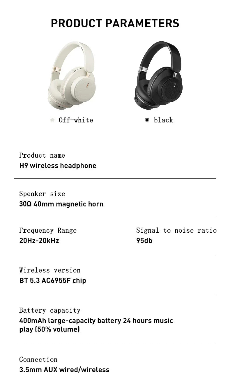 Casque Bluetooth H9 - HiFi Stéréo - Réduction de Bruit - Masko shop