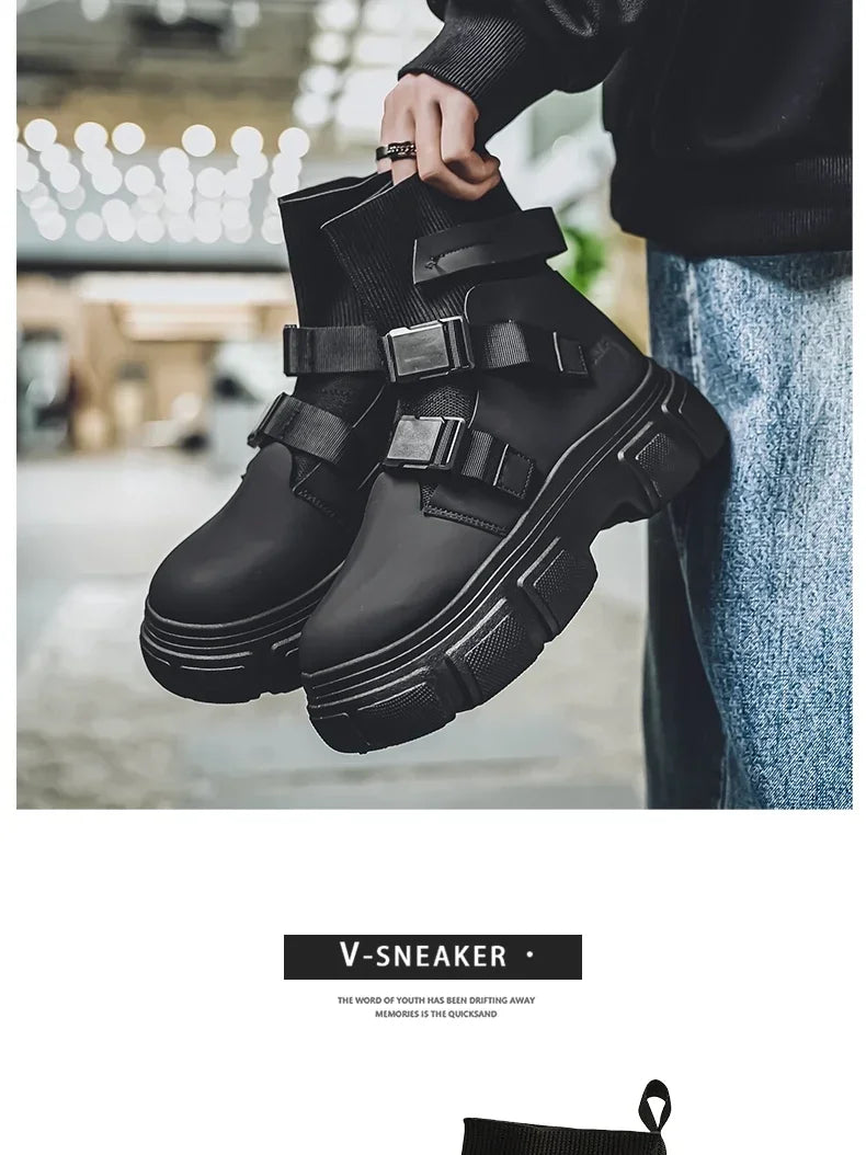 Hommes bottes plate-forme chaussures d'hiver décontracté en plein air cheville en cuir Cowboy tactique randonnée travail baskets concepteur de luxe