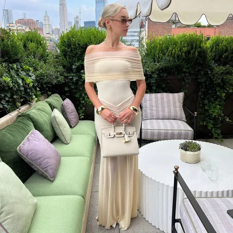 Robe de Soirée Longue SERENA - Maille Plissée Élégante - Masko shop