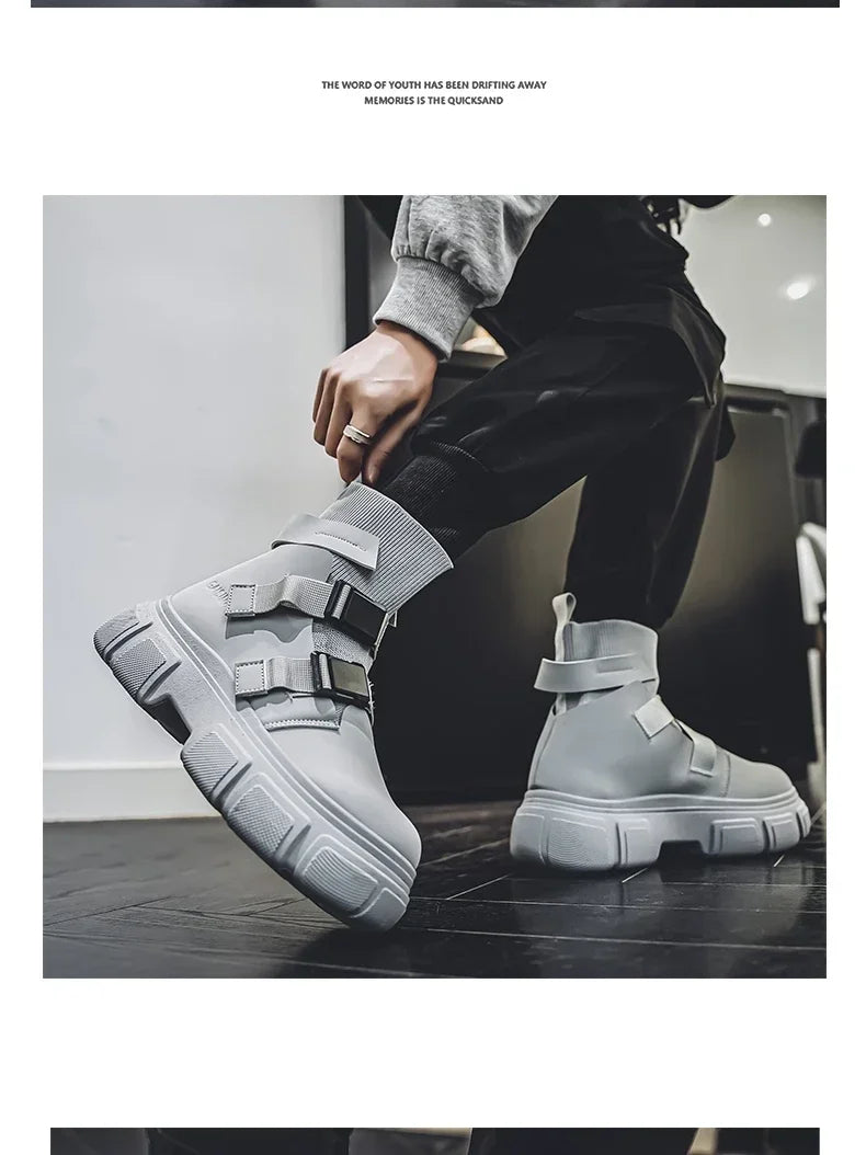 Hommes bottes plate-forme chaussures d'hiver décontracté en plein air cheville en cuir Cowboy tactique randonnée travail baskets concepteur de luxe