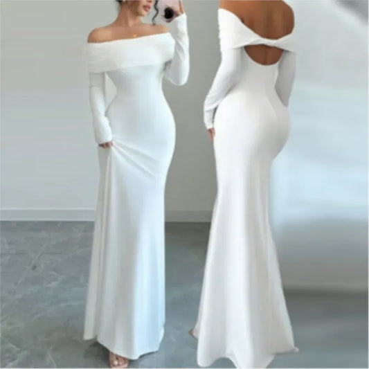 Robe Blanche Asymétrique Dos Nu - Masko shop