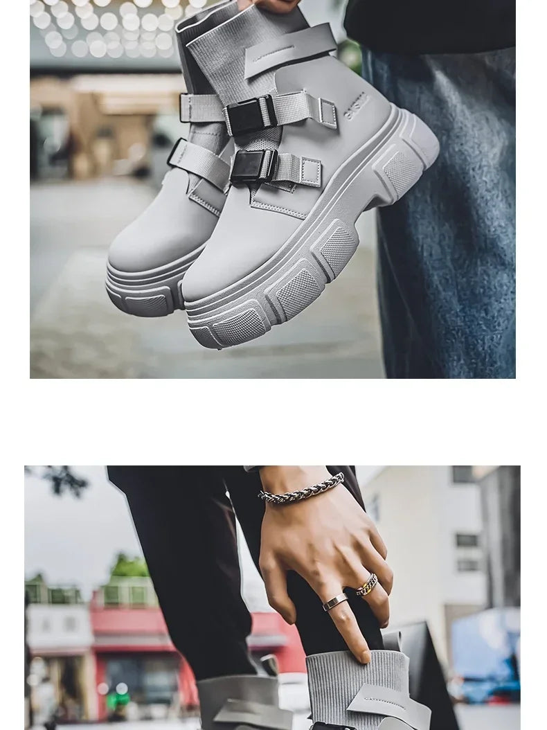 Hommes bottes plate-forme chaussures d'hiver décontracté en plein air cheville en cuir Cowboy tactique randonnée travail baskets concepteur de luxe