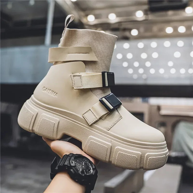 Hommes bottes plate-forme chaussures d'hiver décontracté en plein air cheville en cuir Cowboy tactique randonnée travail baskets concepteur de luxe