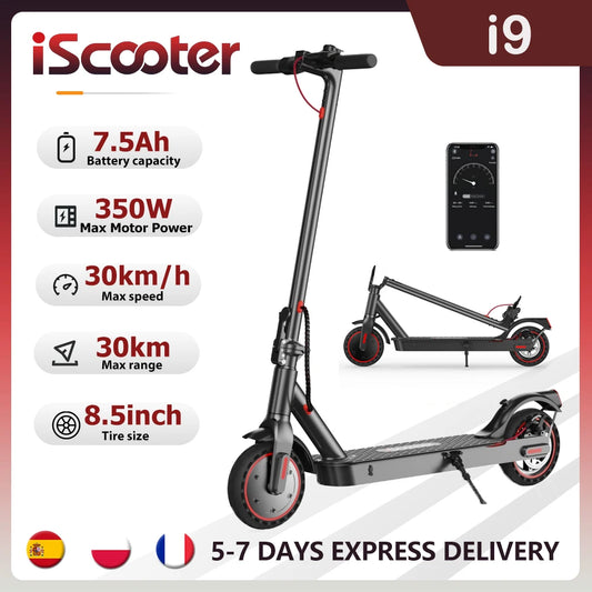 IScooter-Trottinette Électrique i9, Moteur 350W, 36V, 7,5 Ah, Autonomie 30km, 8.5 Pouces, Nid d'Abeille, Rika Scdoms avec Application, Affichage 35%