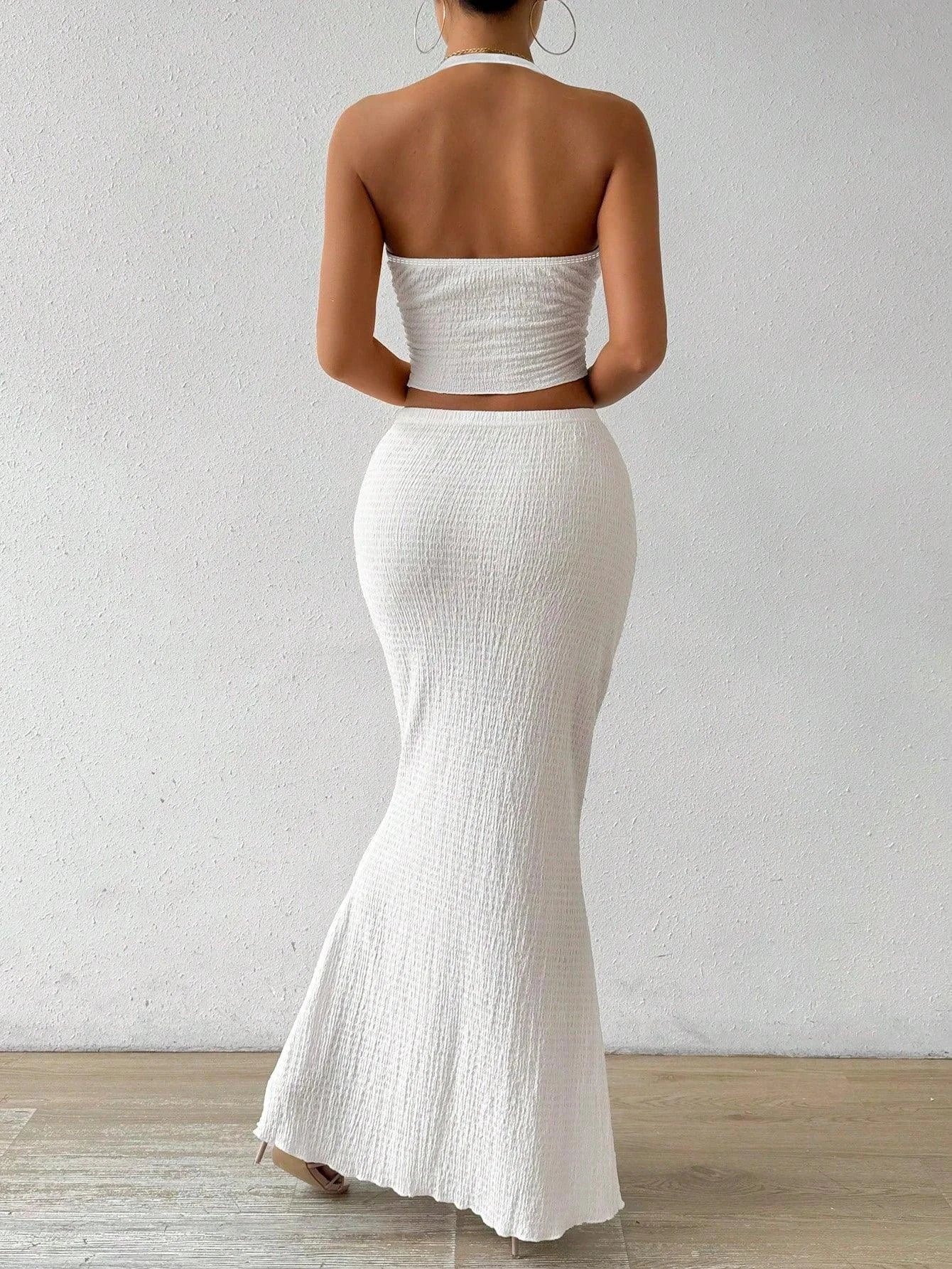 Ensemble Col V Demi-Jupe Sans Manches - Masko shop