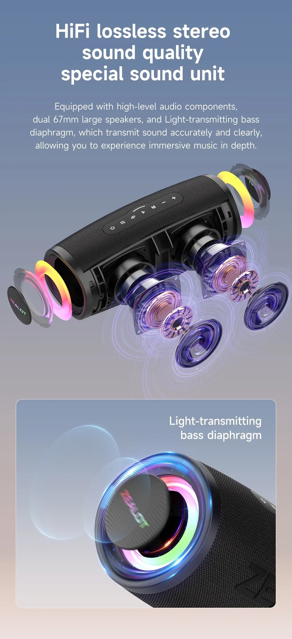 Haut-Parleur Bluetooth ZEALOT S56 - 40W Puissant - IPX6 Étanche - Batterie 8000mAh - Masko shop