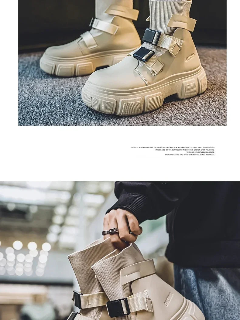 Hommes bottes plate-forme chaussures d'hiver décontracté en plein air cheville en cuir Cowboy tactique randonnée travail baskets concepteur de luxe