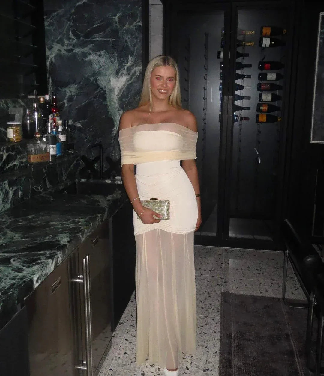 Robe de Soirée Longue SERENA - Maille Plissée Élégante - Masko shop