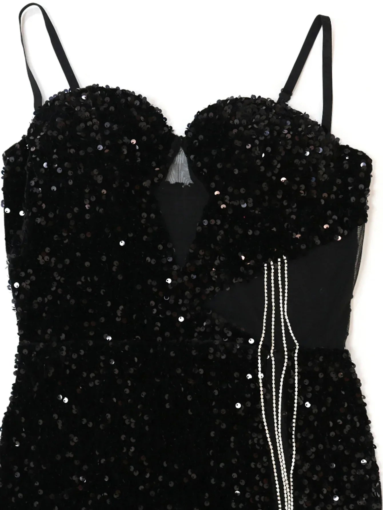 Robe Maxi Noire à Paillettes - Transparente - Style Sexy - Masko shop