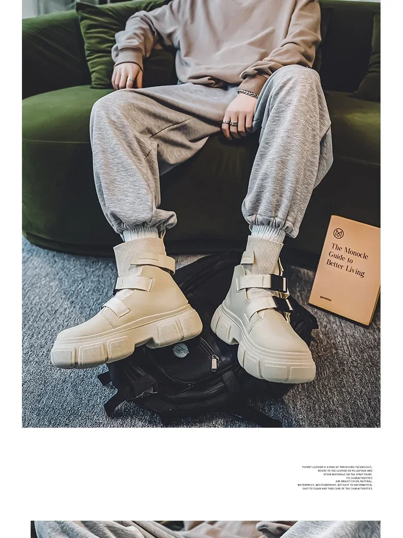 Hommes bottes plate-forme chaussures d'hiver décontracté en plein air cheville en cuir Cowboy tactique randonnée travail baskets concepteur de luxe