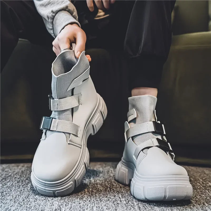 Hommes bottes plate-forme chaussures d'hiver décontracté en plein air cheville en cuir Cowboy tactique randonnée travail baskets concepteur de luxe