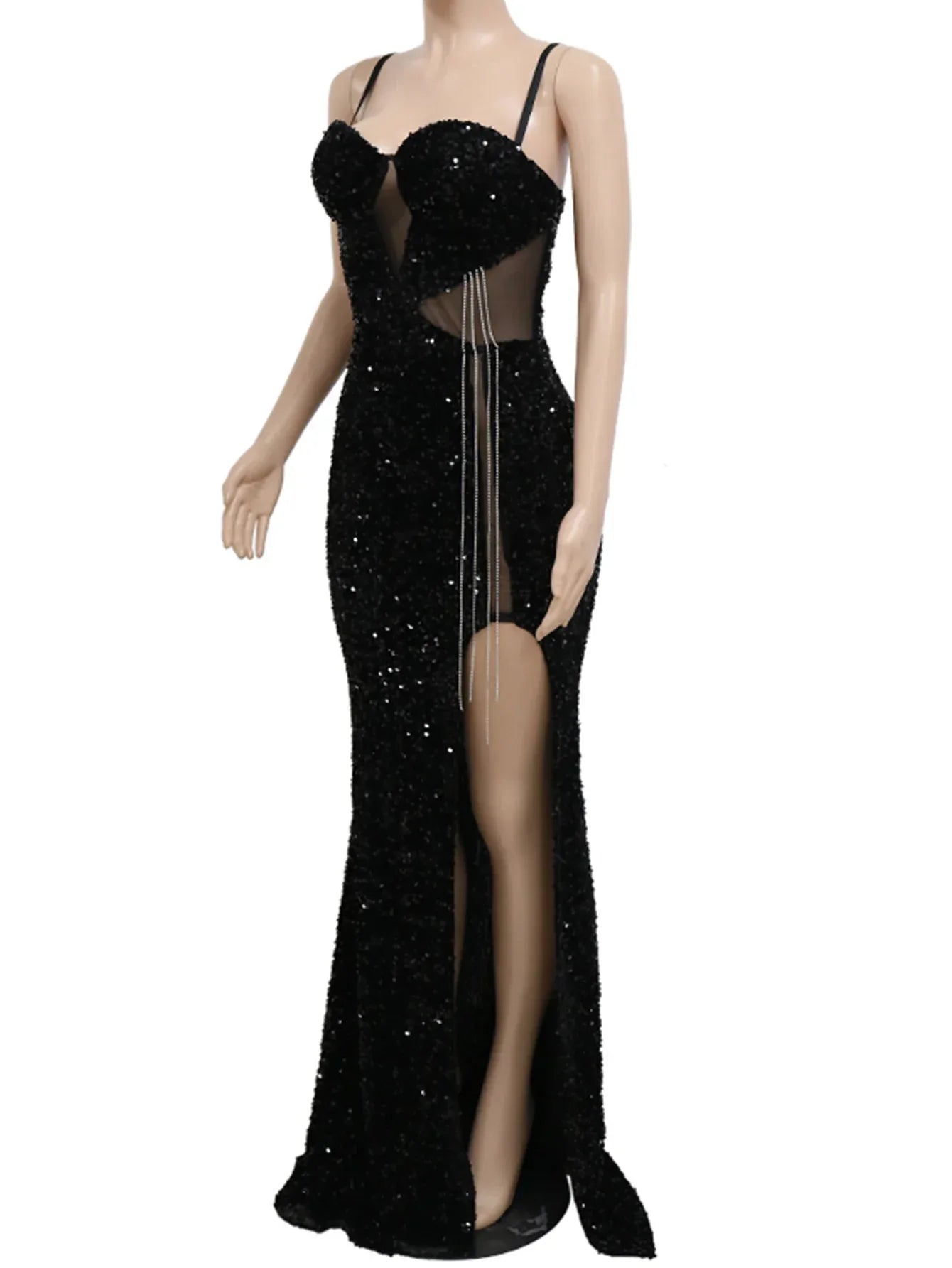 Robe Maxi Noire à Paillettes - Transparente - Style Sexy - Masko shop