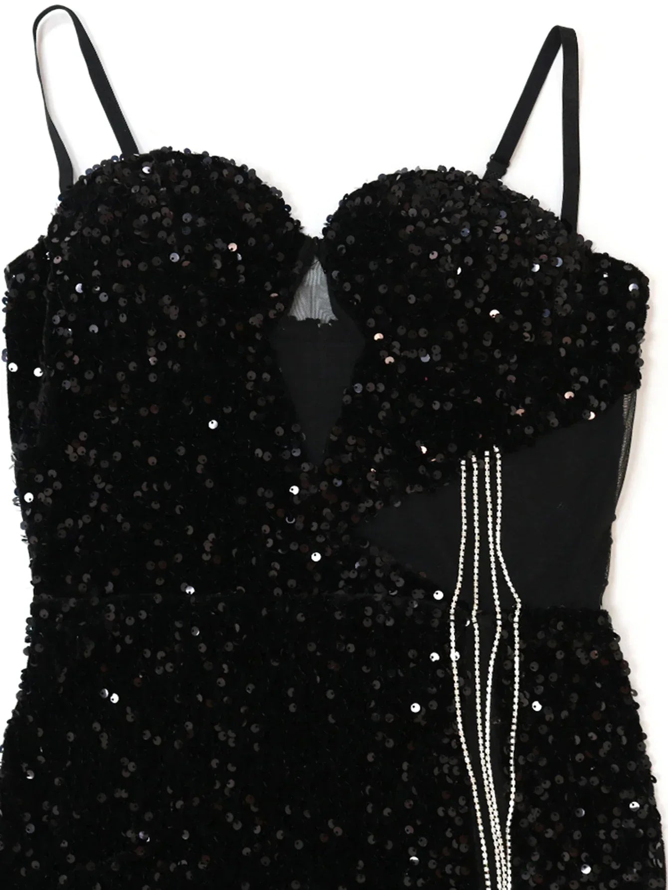 Robe Maxi Noire à Paillettes - Transparente - Style Sexy - Masko shop